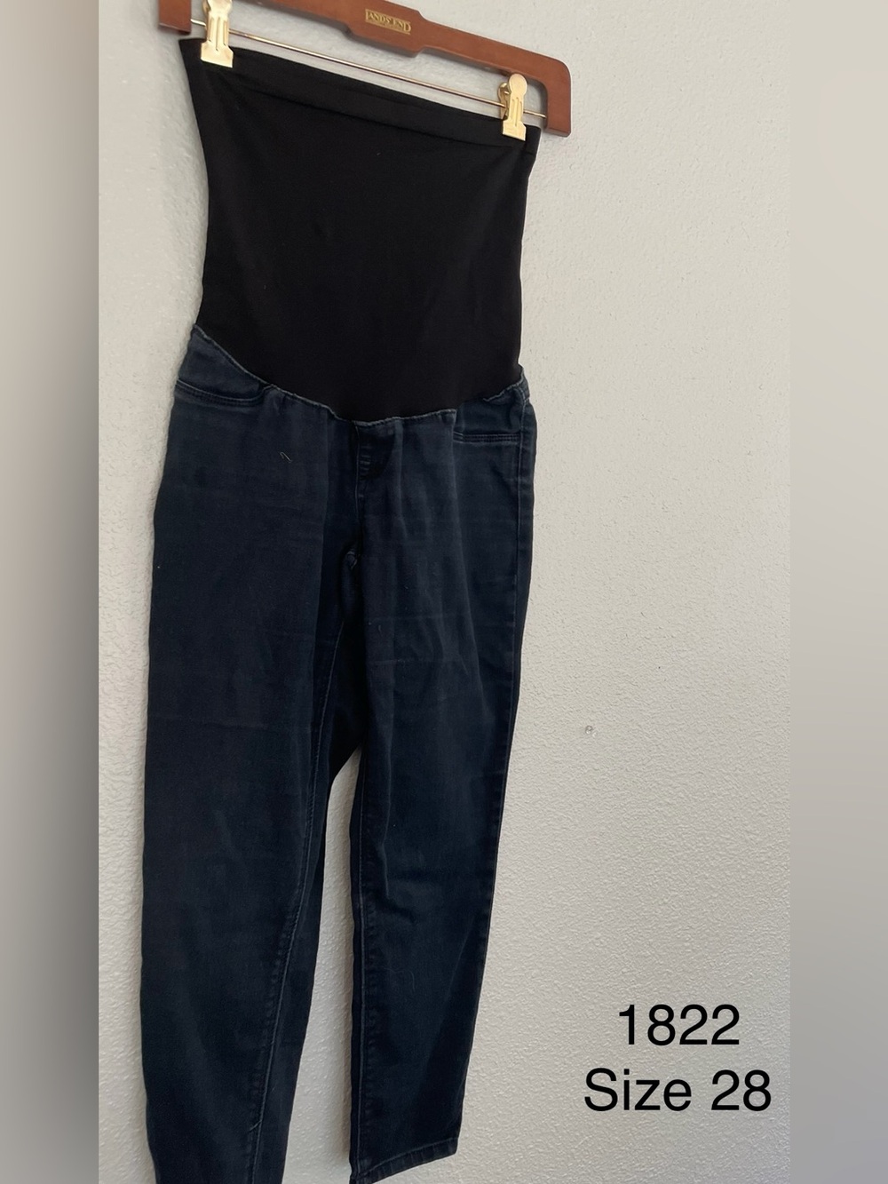 1822 Denim Black Waistband Dark Blue Maternity Jeggings